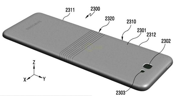 지난해말 삼성전자 최초의 접이식 폰의 모습을 보여주는 드로잉이 등장했다. 단말기 측면이 안쪽으로, 또는 바깥쪽으로 접혀지고 펴지는 태블릿으로 변신한다.(사진=한국특허기술정보원)