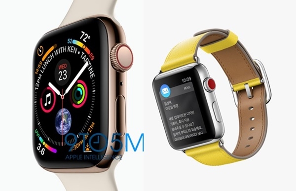 애플이 내놓을 새 애플워치 시리즈4(왼쪽)과 애플워치시리즈3(사진=나인투파이브맥, 애플)