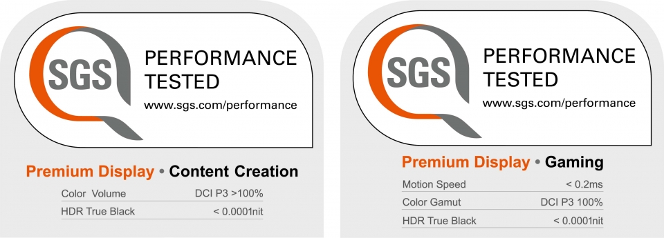 SGS 평가 인증서 '프리미엄 디스플레이(왼쪽부터 컨텐츠 크리에이션, 게이밍)'