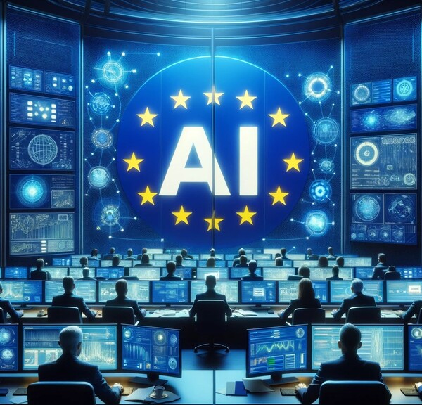 EU의회가 AI규제를 담은 'AI법'을 가결했다. 이미지는 EU의 AI기술의 규제 노력을 표현한 것으로, 달리(Dall-e)를 통해 생성한 것이다