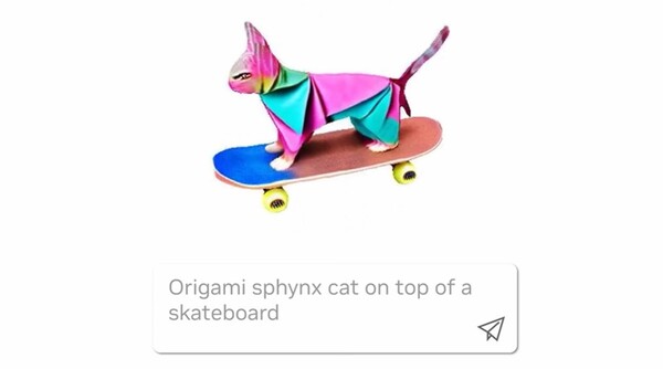 라테3D를 통해 '스케이드 보드에 올라탄 종이접기 고양이'라는 텍스트를 3D이미지로 생성한 것. 출처=엔비디아